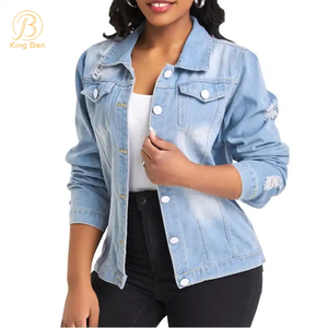 OEM ODM Оптовая продажа джинсов с длинным рукавом Верхняя рубашка Женская рваная джинсовая куртка Пальто Женские блузки Пальто для женщин Фабрика