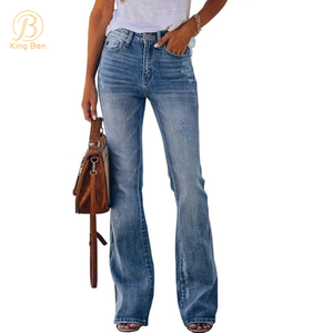 OEM ODM Custom Jeans Женские джинсы Женские джинсы с высокой талией Свободные и тонкие маленькие прямые широкие расклешенные джинсы Фабрика