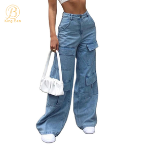 OEM ODM Высококачественные женские брюки-карго с несколькими карманами, Новое поступление, мешковатые стильные брюки, джинсовые джинсы-карго для женщин