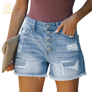 OEM ODM летние рваные джинсы с карманами и кисточками, винтажные повседневные удобные джинсовые брюки на пуговицах, женские шорты, джинсы
