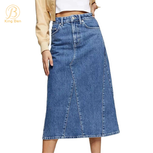 OEM ODM Новая мода с высокой талией и разрезом джинсовая юбка для женщин Дамы трапециевидной формы средней длины Slim Fit Джинсовые юбки Фабрика