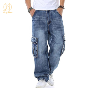 OEM ODM изготовленные на заказ 100% хлопчатобумажные джинсовые ткани оптом с несколькими грузовыми карманами мешковатые джинсы для мужчин