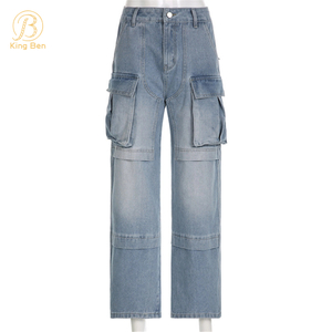 Пользовательский логотип OEM ODM Производитель Карман со средней талией Уличная одежда Мешковатые джинсовые женские длинные брюки-карго для женщин Джинсы Брюки