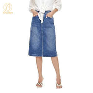 Добро пожаловать OEM ODM Новая мода Джинсовая юбка с высокой талией для женщин Дамы трапециевидной формы средней длины Slim Fit Джинсовые юбки Производство