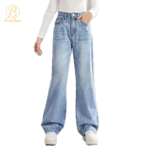 Добро пожаловать OEM ODM Новые модные джинсы для девочек на молнии Свободные брюки Широкие брюки из мягкого хлопка Детские джинсовые джинсы для малышей
