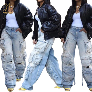 OEM ODM Новые поступления женские джинсы модные уличные женские тренировочные карманные джинсовые брюки потертые джинсовые джинсы-карго для женщин