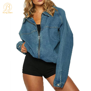 Женские джинсовые куртки OEM ODM на заказ, джинсовая куртка большого размера с длинным рукавом и застежкой-молнией Fly, фабрика больших размеров