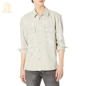 Мужская повседневная джинсовая рубашка на пуговицах OEM ODM на заказ, повседневная джинсовая рабочая рубашка с длинным рукавом для мужчин