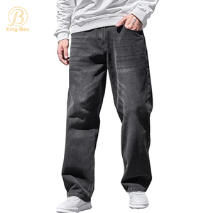 OEM ODM модные мужские джинсы большого размера на заказ, широкие прямые джинсы, мужские свободные длинные джинсовые брюки из 100% хлопка, мешковатые джинсы
