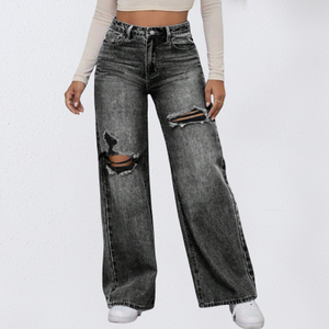 OEM ODM горячая распродажа, рваные джинсы на заказ, женские высококачественные свободные джинсы с высокой талией, джинсовые брюки для женщин