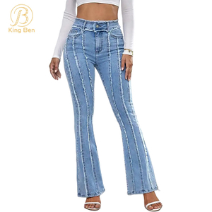 Добро пожаловать OEM ODM Высококачественные женские джинсовые джинсы скинни со средней талией Модные расклешенные джинсы