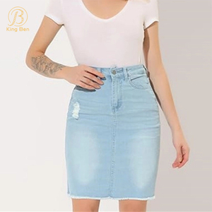 OEM ODM Рваные джинсовые джинсовые юбки со средней талией Летние юбки Женские эластичные облегающие мини-короткие юбки Фабрика