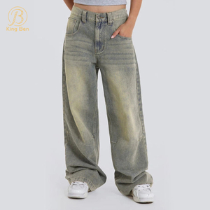 OEM ODM уличная одежда с высокой талией, женские модные джинсы для женщин, широкие брюки для девочек, брюки, джинсовые джинсы-багге на заказ